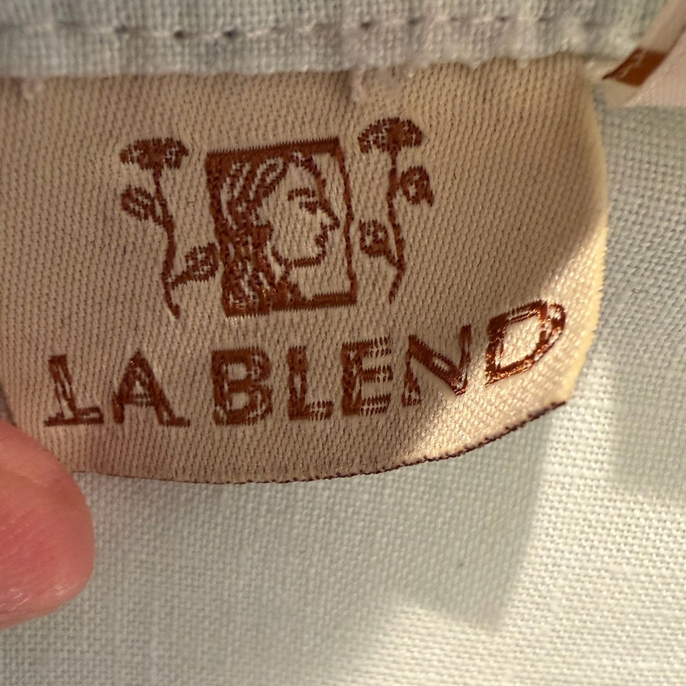 LA BLEND Bali Vintage 100% Linen Light Blue Ruffle Tunic Dress XL Coastal Boho - Picture 12 of 14
